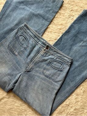 Vintage 70s Norman Todd Bell Bottom Jeans Saddle Back Size 31.5 Rare 🍒🍒